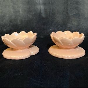 Vintage Haeger Pottery Flower Petal Lotus Pink Taper Holder Matte Pair CHIPPED